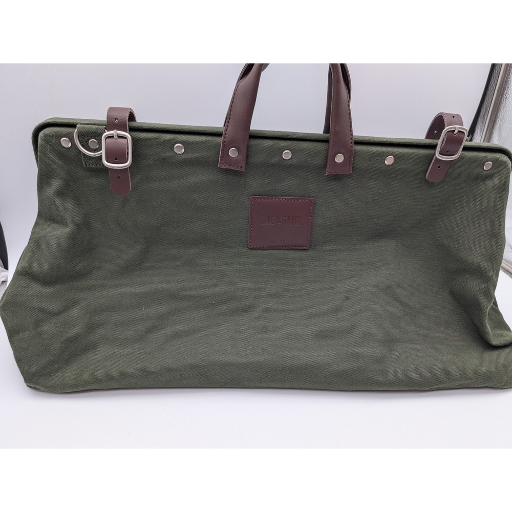 Line of Trade No 0312 Canvas Tool Bag Olive Green Leather Trim Weekend Duffel